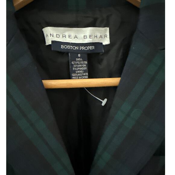 Andrea Behar x Boston Proper Chest‎ Emblem Chest Tartan Plaid Blazer Size 8 - Picture 9 of 9